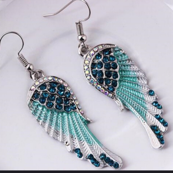 Jewelry - 2XHP!! NWT Blue Boho Angel Wing Feather Earrings!